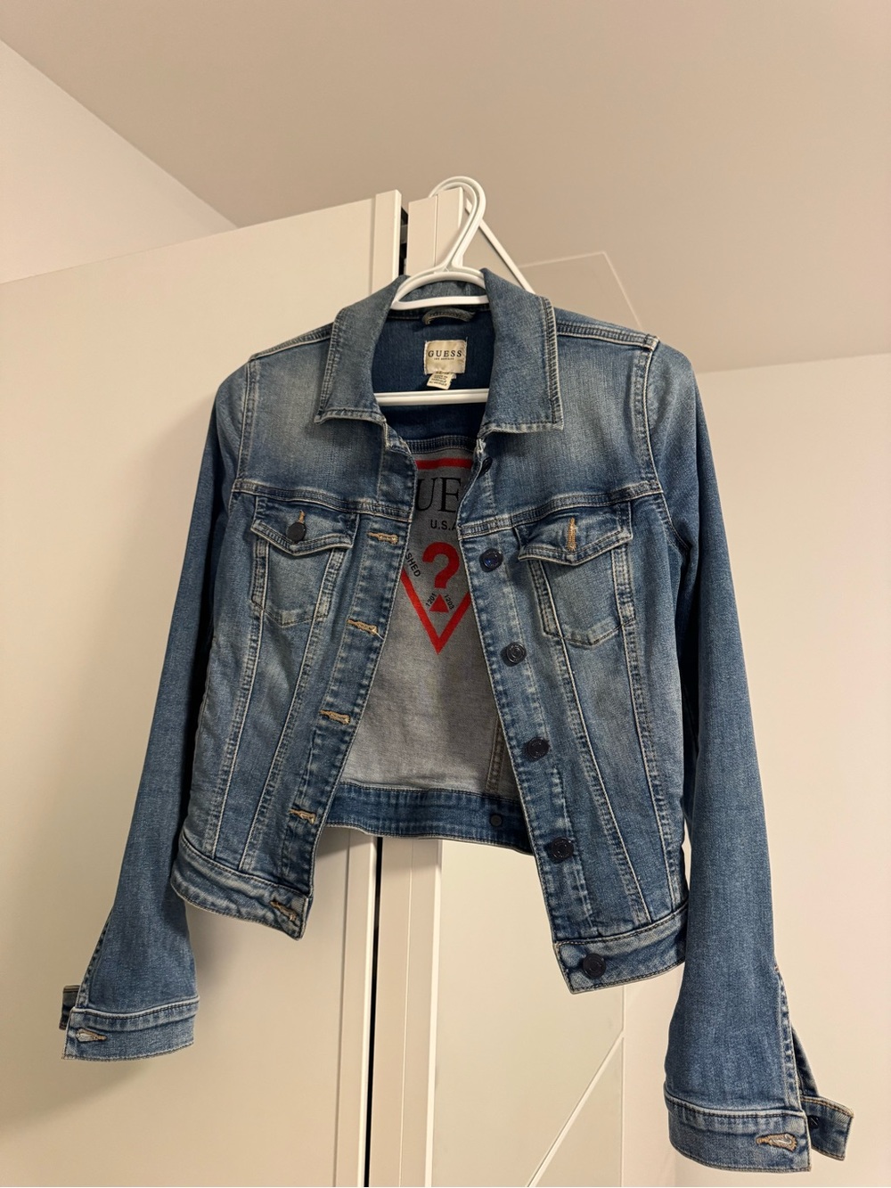 Guess Women's Medium Blue Distressed Denim Jacket